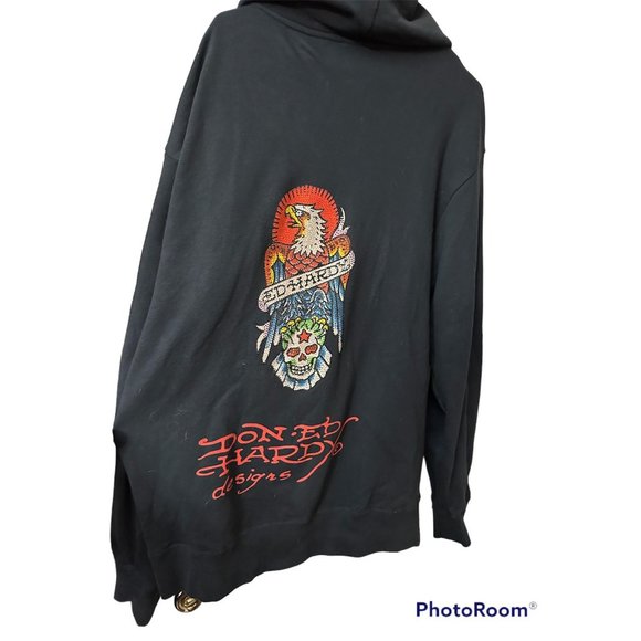 Ed Hardy Other - Ed Hardy Black Full Zip Rhinestone Eagle Skull Hoodie Men’s Sz XL